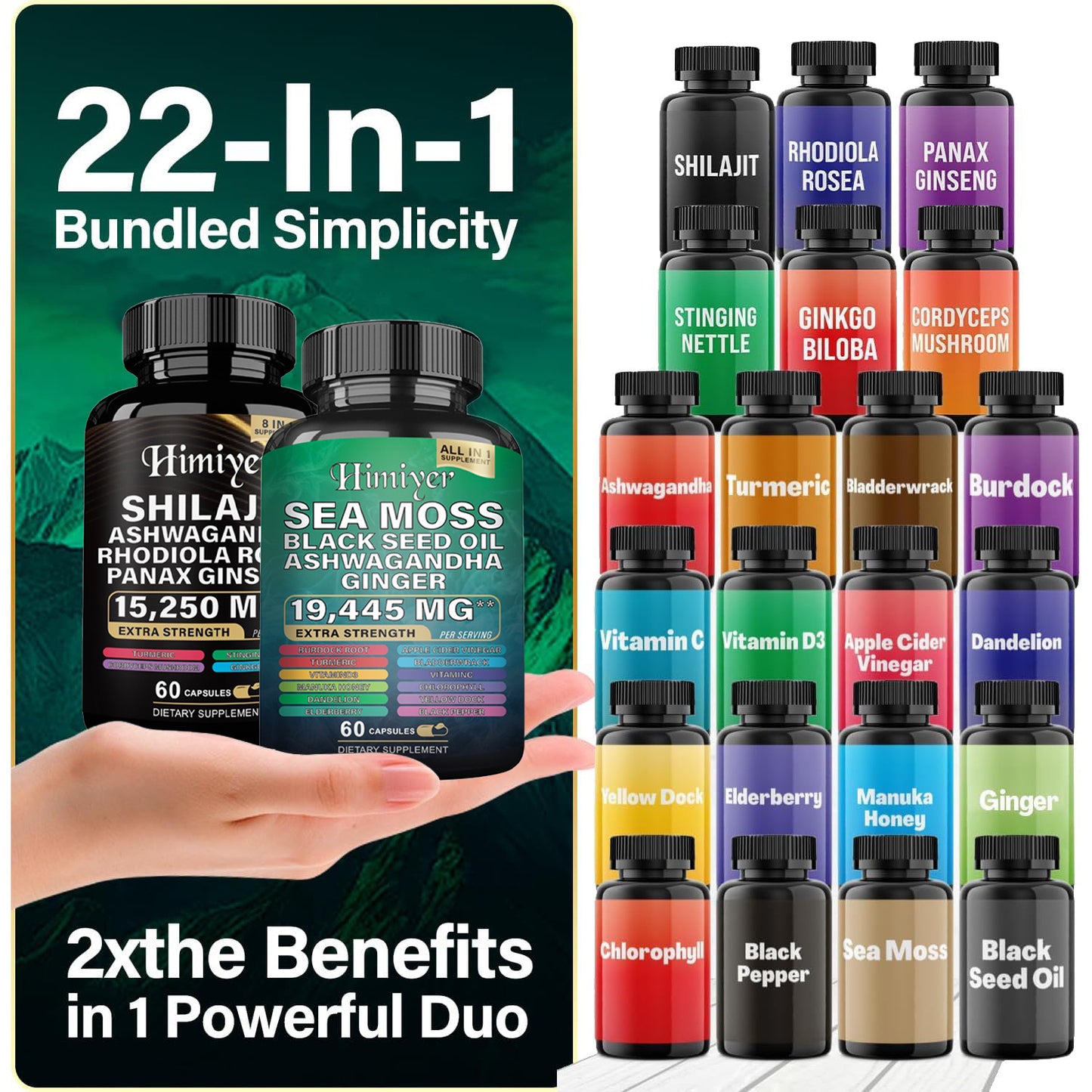 Sea Moss & Shilajit Supplement Bundle – Black Seed Oil, Ashwagandha, Ginger, Rhodiola & Panax Ginseng | Extra Strength Capsules – Noor Mart
