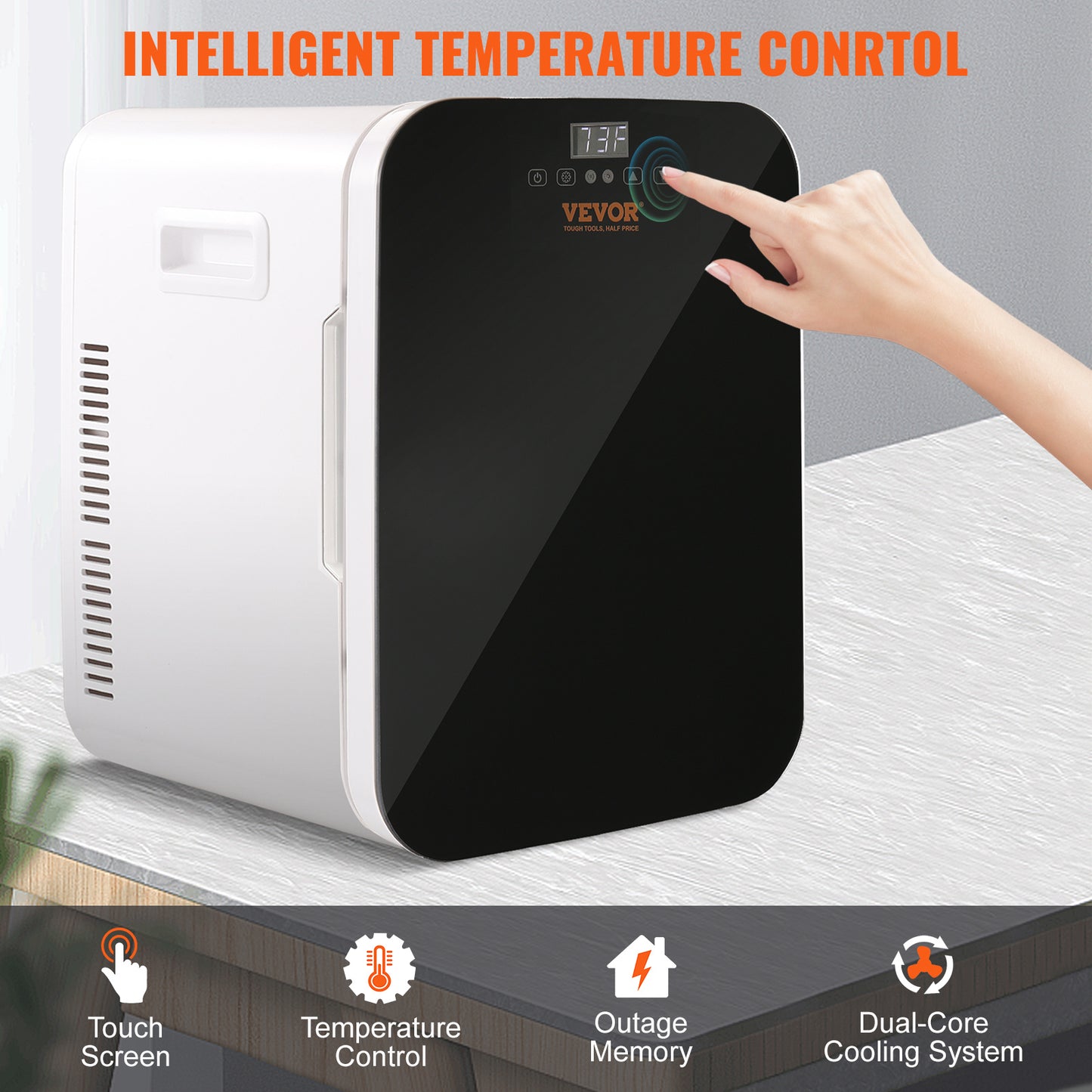 VEVOR Mini Fridge 20L Skincare Refrigerator with Touch Screen Temperature Control – AC/DC Cooler & Heater for Bedroom, Office, Dorm, Car – Black – Noor Mart