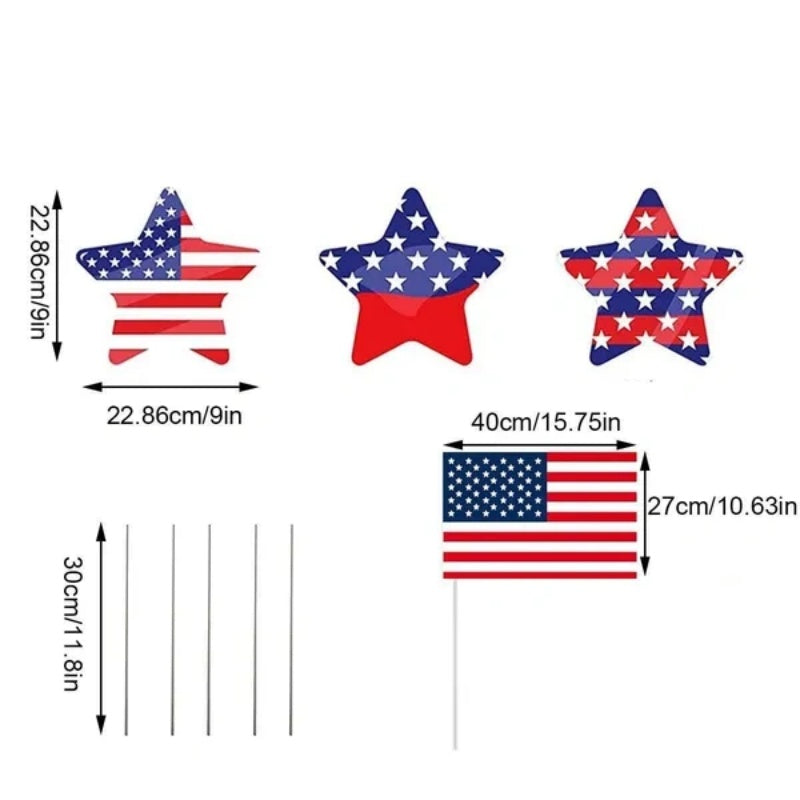 8 Pcs 4th of July Yard Signs with Stakes – USA Flag & Star Shape Lawn Decorations – Memorial Day, Independence Day Outdoor Decor – Noor Mart
