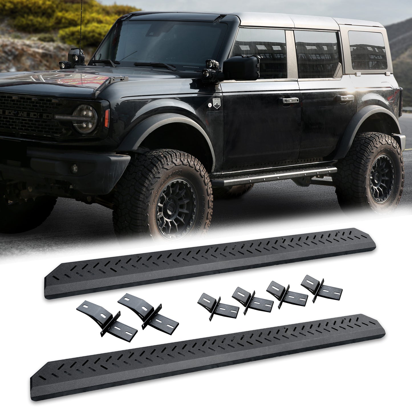 Running Boards for Ford Bronco 4-Door 2021-2024 | Black Anti-Slip Drop Down Step Bars – Noor Mart