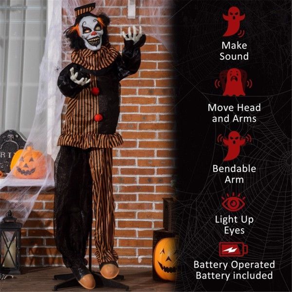 Animated Halloween Clown Decoration with Red LED Eyes & Creepy Sounds – Indoor/Outdoor Prop – Noor Mart