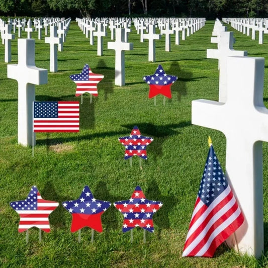 8 Pcs 4th of July Yard Signs with Stakes – USA Flag & Star Shape Lawn Decorations – Memorial Day, Independence Day Outdoor Decor – Noor Mart