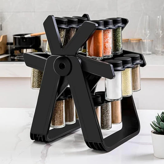 18 Jar Rotating Spice Jar – Kitchen Spice Rack & Organizer Set   طقم بهارات دوار 18 برطمان