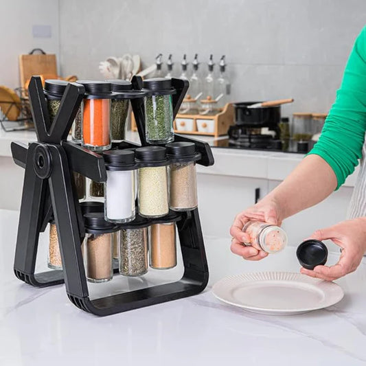 18 Jar Rotating Spice Jar – Kitchen Spice Rack & Organizer Set   طقم بهارات دوار 18 برطمان