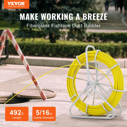 VEVOR Fiberglass Fish Tape | 492 Ft Wire Puller with Steel Reel Stand & 3 Pulling Heads – Noor Mart
