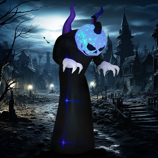 8ft Inflatable Halloween Skeleton Ghost with LED & Flame Lights – Outdoor Yard Decoration – Noor Mart