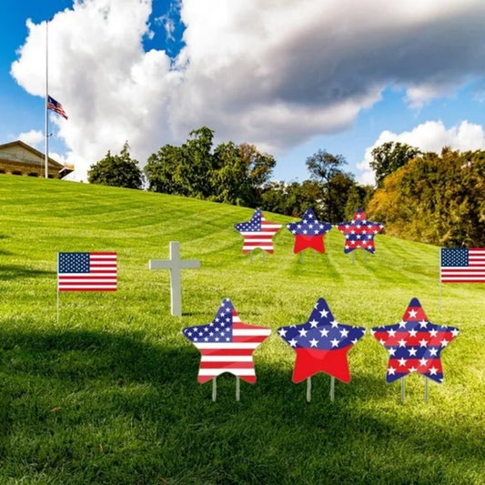 8 Pcs 4th of July Yard Signs with Stakes – USA Flag & Star Shape Lawn Decorations – Memorial Day, Independence Day Outdoor Decor – Noor Mart